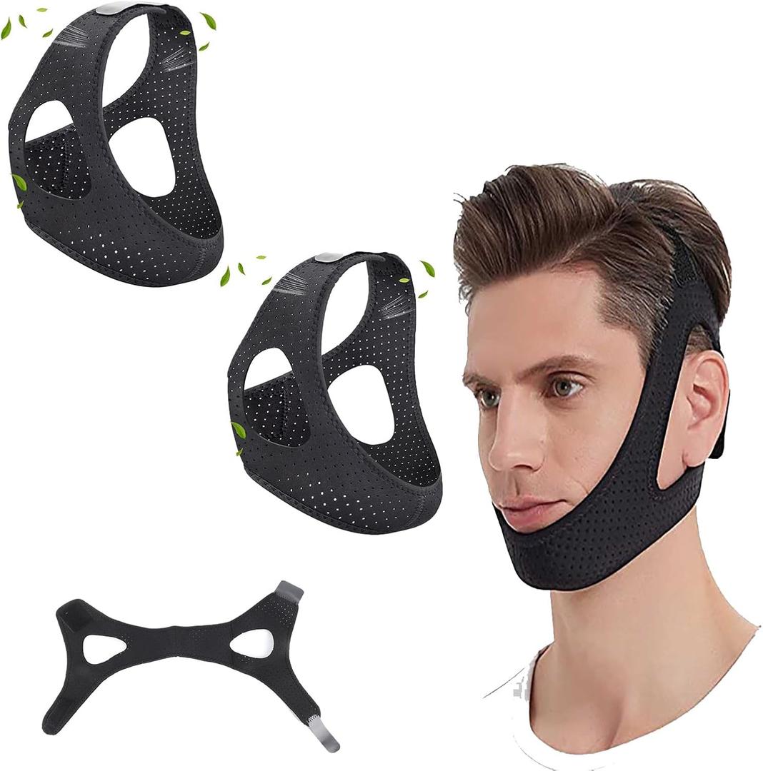 2 Pack Chin Strap for Sleeping, Adjustable Jaw Support Chin Strap to Keep Mouth Closed, Anti Snoring Devices Breathable and Durable, Snore Stopper for CPAP Users