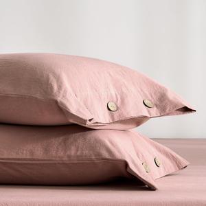 JELLYMONI 100% Washed Cotton Standard Pillowcases Set, 2 Pack Linen-Like Texture Breathable Pillow Covers with Button Closure,Darker Rose Standard 20"×26"(Pillows are not Included)