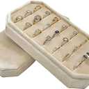 Velvet Ring Organizer Box - Ring Jewelry Box for Rings Earring, Jewelry Tray Rings holder Display Case for Girl Women (8.07"x4.13"x2.16") -PRB024-Beige
