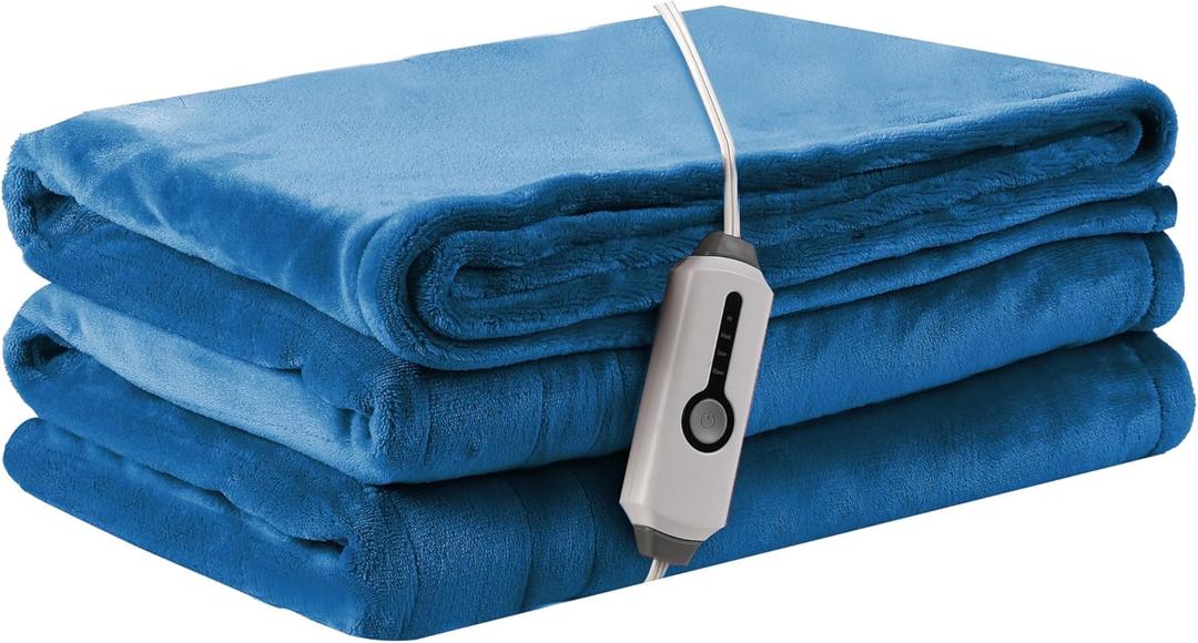 Electric Heated Blanket Throw Size 50" 60", Breathable & Luxurious Flannel, Soft Warm Gift with Over-Heat Protection, 4 Heating Levels & 3 H Auto Shut Off, Machine Washable, Lake Blue