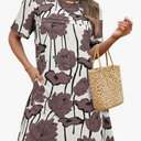 Wenrine Womens Summer Casual Floral Mini Dress Short Sleeve Pleated Front Loose Beach Tunic Dresses with Pockets Size XL