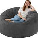 3FT Bean Bag Chair, Comfy Bean Bag Chairs with Memory Foam Filled, Fluffy Beanbag Sofa with Dutch Velvet Cover, Round BeanBag Chairs for Living Room, Playroom- Grey