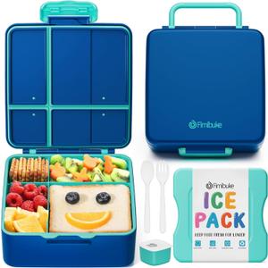 Fimibuke Chill Bento Box for Kids Adult, Leak Proof Toddler Lunch Box with Ice Pack Keep Food Cold, BPA Free 4 Compartment Lunch Container with Utensils for Girl Boy School, Microwave Dishwasher Safe (Nautica Blue)