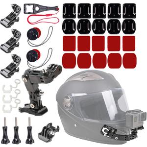 34in1 Motorcycle Helmet Chin+Top+Side Mount Kit for GoPro Hero 13 12 11 10 9 8 7 Black Silver White 6 Osmo and Other Action Camera with Adhesive Sticky Mount and Buckle, Extra Camera Tether