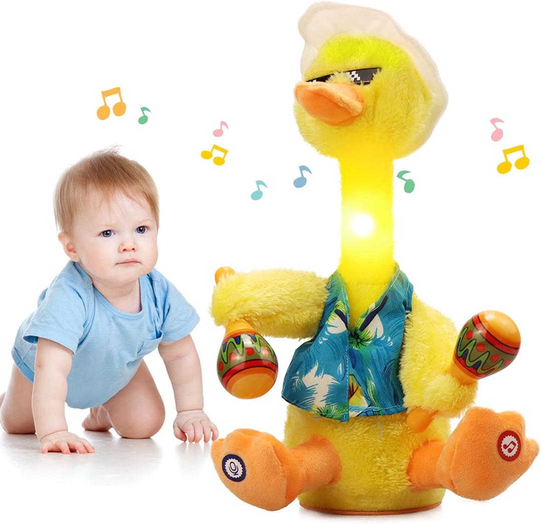 Talking Dancing Duck Toy, Repeating What You Say, Mimicking Toy Dancing Duck Baby Toys for Infants, Singing Duck Stuffed Animal Plush Toys, Baby Toys 6-12 Months Musical Interactive Tummy Time Gifts