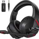BINNUNE Wireless Gaming Headset with 2.4GHz for PS5, PS4, PC, Switch, FPS Gamers, 120Hrs+ Bluetooth 5.3 Gaming Headsets with Noise Canceling Mic, 50MM Headphones for Laptop, Mobile, Mac (Black/Red)