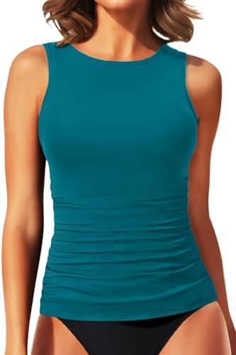 Daci Tankini Tops for Women High Neck Swim Top Tummy Control Bathing Suit Top Modest Swim Tank Top No Bottom, L