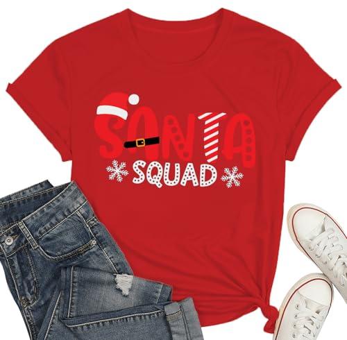 Christmas Squad Shirt for Women Santa's Squad T-Shirt Xmas Holiday Graphic Tee Tops Size XL