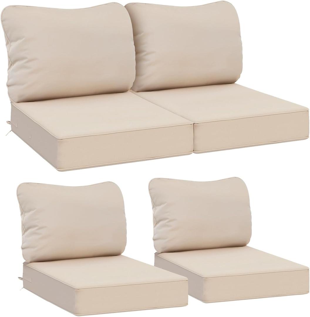 AAAAAcessories Outdoor Deep Seat Cushions, Waterproof, Fade-Resistant Patio Furniture Replacement Cushions, 24" x 24" x 5", Set of 4, Khaki Beige (24x24-19'' Mid Back-4 Count)