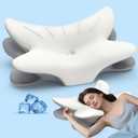 Cervical Neck Pillow for Pain Relief, Ergonomic Side Sleeper Pillow for Sleeping, Orthopedic Contour Memory Foam Bed Rest Pillows for Sleeping, Cooling Cervical Pillow for Back Stomach Sleepers (White & Grey)