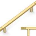 Amerdeco 10 Pack Brushed Gold Solid Cabinet Pulls 5 Inch(128MM) Hole Centers Kitchen Cabinet Handles Hardware Kitchen Handles for Cabinets Handles ZH0070