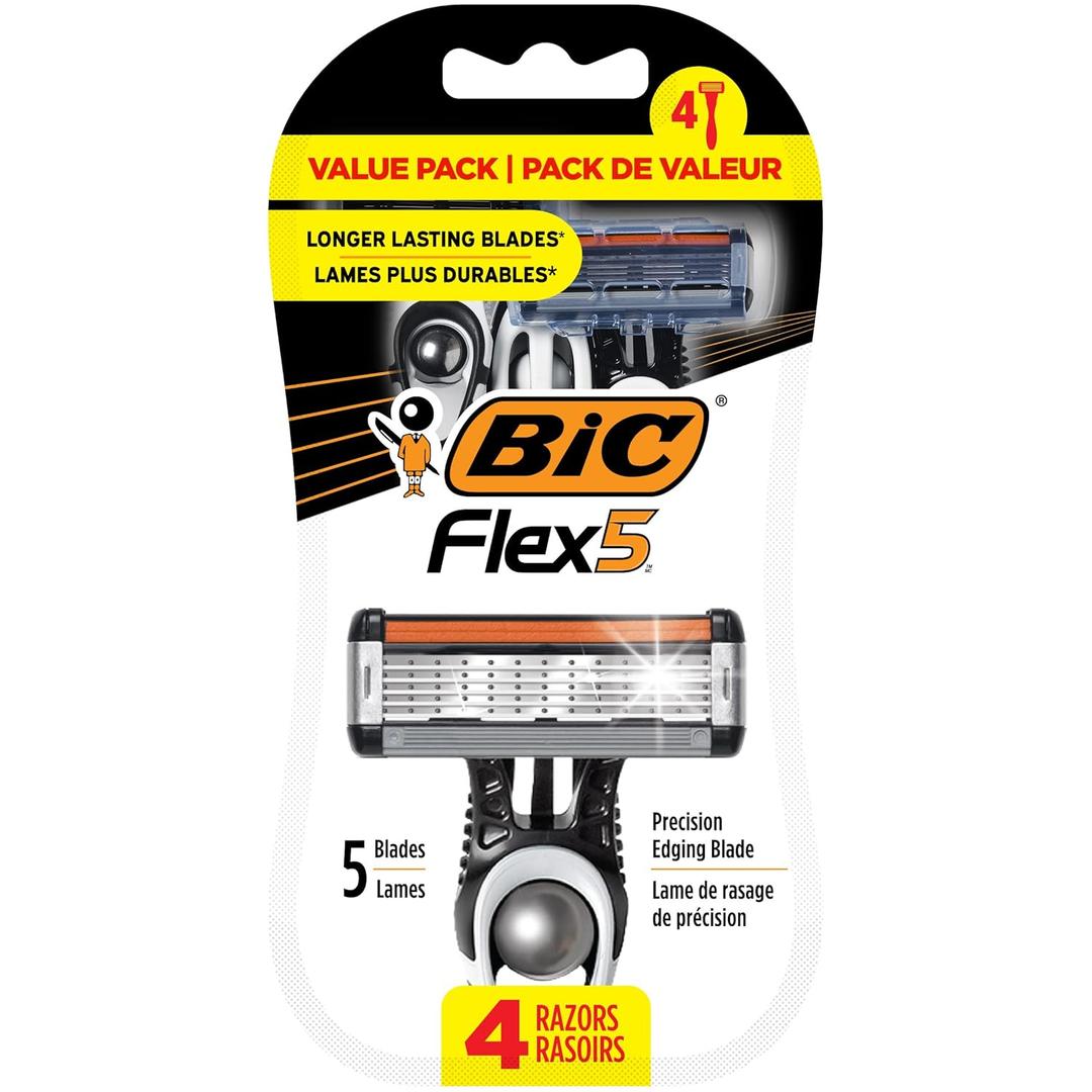 BIC Flex 5 Disposable Razor for Men, Sensitive Skin Razor For a Smooth, Comfortable and Close Shave, 4 Piece Razor Set