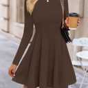 ZESICA Womens Long Sleeve Mini Dress 2026 Fall Crewneck Pleated Babydoll A Line Flowy Wedding Party Short Dresses (L)