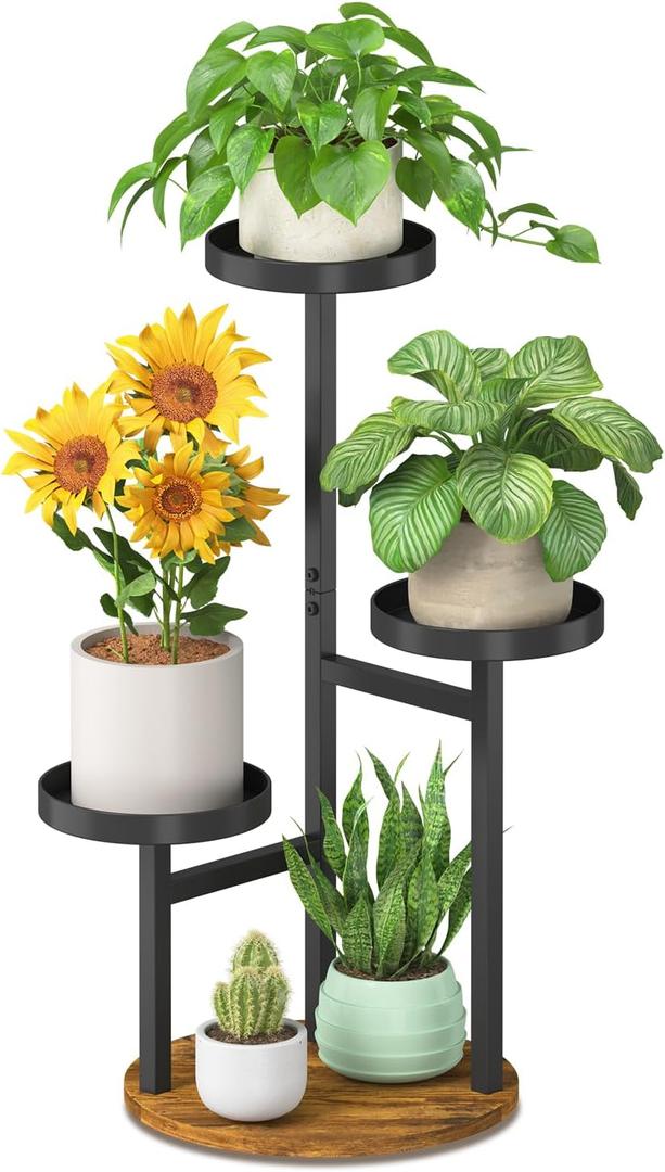 iDavosic.ly 3 Tier Plant Stand Indoor, Tiered Corner Metal Wood Multiple Flower Holder Shelf, Tall Orchid Display Rack for Patio Porch Living Room Balcony Outdoor, Brown