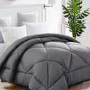 TEKAMON All Season Queen Comforter Winter Warm Soft Quilted Down Alternative Duvet Insert with Corner Tabs,Luxury Fluffy Reversible Hotel Collection,Charcoal Grey,88 x 88 inches