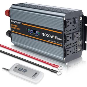 3000 watt Power Inverter DC 12V to AC 110V/120V Converter,6000w Peak.Comes with LCD Display,Wireless Controller,4AC outlets,4 USB.RV Inverter,Suitable for Camping,and Off-Grid Solar Inverter Systems