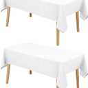 Hiasan 2 Pack Faux Linen Rectangle Tablecloth - Wrinkle and Stain Resistant Washable Table Cloth for Kitchen Dining Room Holiday Table Cover for Dinner, White, 70 x 120 Inch