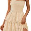 BTFBM Summer Dresses for Women 2025 Tube Strapless Mini Hollow Out Lace Wedding Guest Dress Small