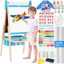 All-in-One Art Easel for Kids with 2 Paper Rolls & Deluxe Accessories, Adjustable Magnetic Double Sided Whiteboard & Chalkboard, Painting Kid Easel for Toddlers 2-8, Ideal Christmas Gift (Blue)