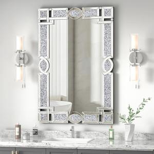ENENE Crystal Mirror for Wall Decor 36''x24'' Crush Diamond Silver Mirrors for Wall Rectangle Decorative Mirrors for Living Room Bathroom Bedroom Entryway Dining Room