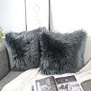 OYIMUA Fluffy Decorative Throw Pillow Covers 20x20, Faux Fur Farmhouse Luxury Pillow Cases,Soft Plush Fuzzy Dark Gray Cushion Covers for Sofa Couch Living Room Bedroom Set of 2