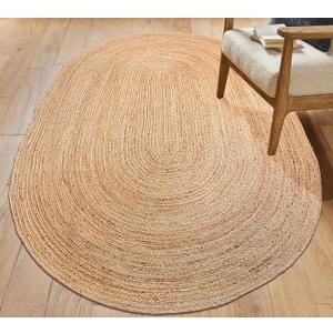 Chardin home Hand Woven Natural Jute Braided Area Rug 8x10 Feet Oval | Vintage Boho Reversible Rug for Living Room, Bedroom, Dining Area, Entryway | Farmhouse Natural Fiber Floor Covering