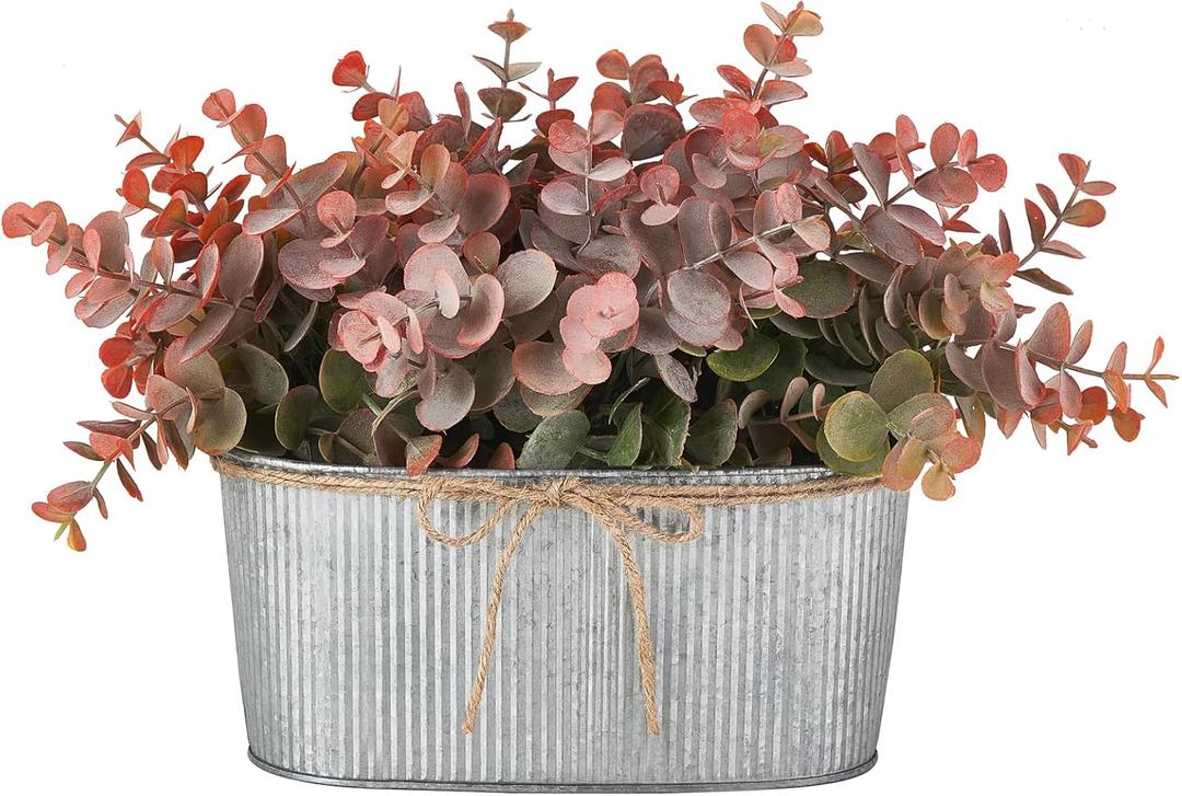 Dahey Artificial Eucalyptus Faux Plants Indoor for Farmhouse Home Decor Fake Plants in Rustic Rectangular Pots Coffee Table Centerpiece for Bathroom Laundry Living Room Greenery Decor, Orange