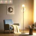 Fiqevs Dimmable 3 Globe Mid Century Modern Floor Lamp, Standing Lamp Gold with 3x800LM LED Bulbs & Eye-Caring Frosted Glass Shade, Tall Floor Light Antique Brass for Living Room, Bedroom, Office (3 Globe Dimmable Gold)