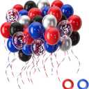 Renjiro Red and Blue Balloons, 50pcs 12 Inch Black Red Blue Confetti Silver Latex Balloons for Man Boys Kids Baby Shower Birthday Graduation Party Decorations