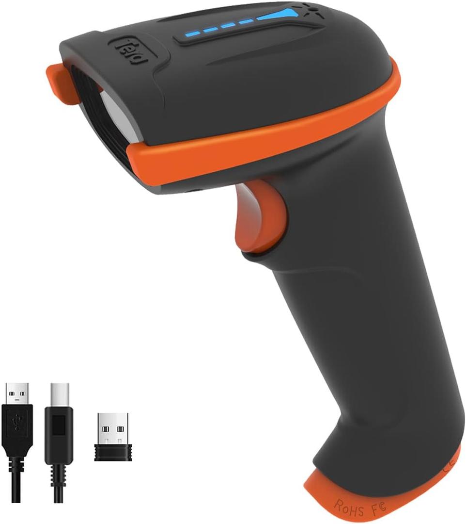 Tera Barcode Scanner Wireless 1D Laser Cordless Barcode Reader with Battery Level Indicator, Versatile 2 in 1 2.4Ghz Wireless and USB 2.0 Wired (1D Orange)