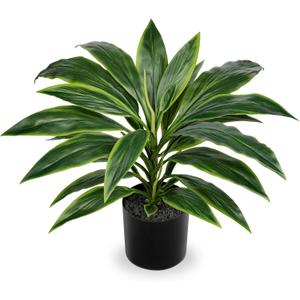 Oairse Artificial Plants Indoor with Pot, 18.1" Fake Potted Plants Medium Artificial Dracaena Plant in Black Pot Faux Tropical Plants for Bathroom Living Room Office Desk Shelf Decor (Green)