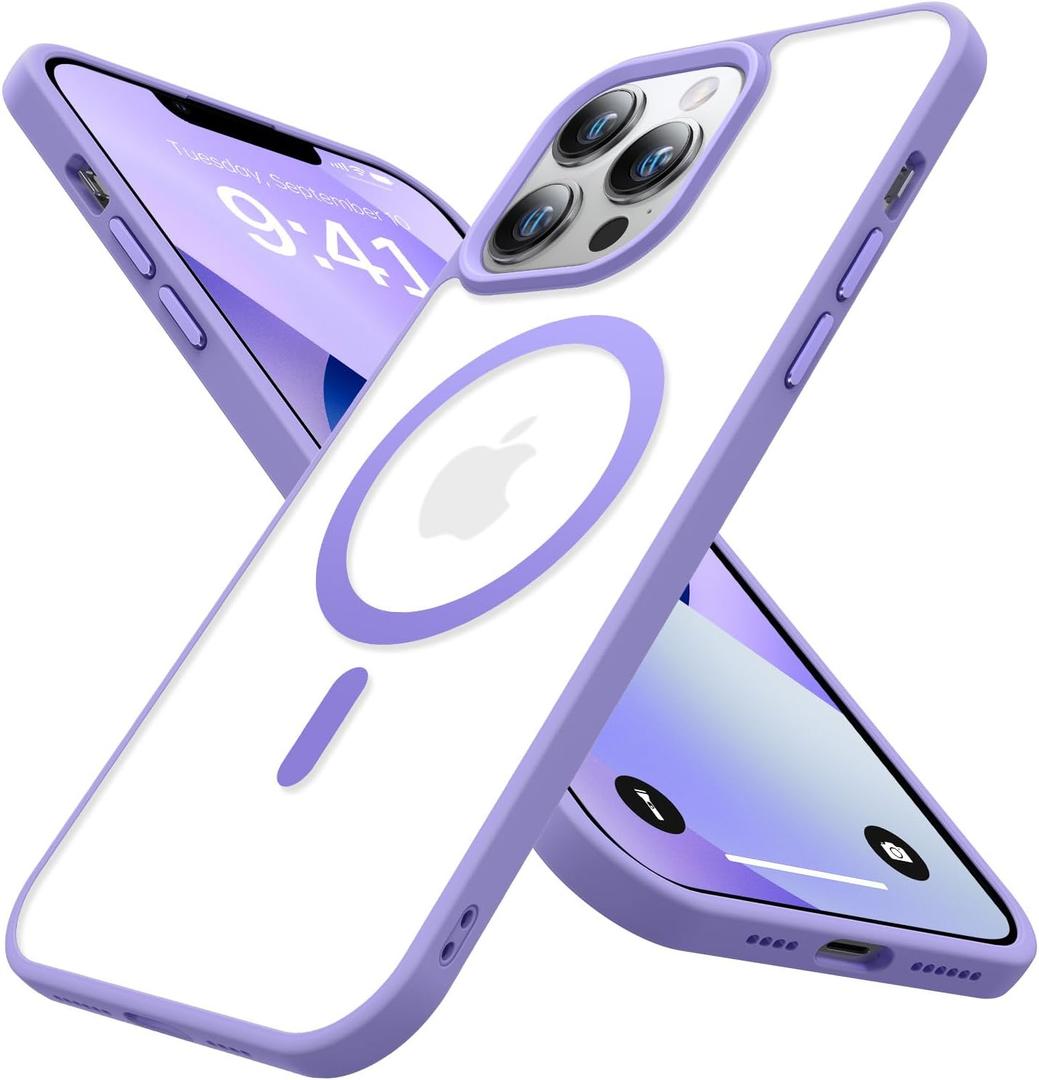 Magnetic for iPhone 13 Pro Max Case [Compatible with MagSafe] [10FT Military Grade Drop Tested] Slim Translucent Matte Case for iPhone 13 Pro Max Phone Case, Light Purple(6.7")
