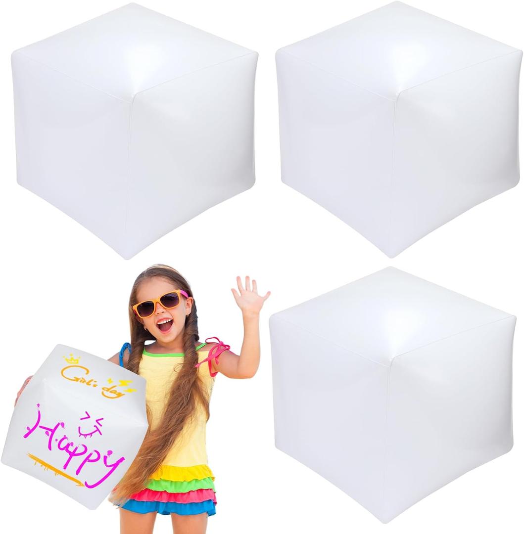 4 Pieces Jumbo Inflatable Dice 12.6 Inch Giant Large Inflatable Dice DIY Painting Crafts for Indoor Outdoor Lawn Game Pool Casino Themed Game Bunco Night Birthday Party Board Game (Blank White)