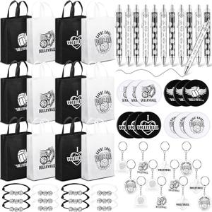 60 Pcs Volleyball Team Gifts 15 x 11.8 Inch Large Volleyball Goodie Bags with Handle Acrylic Keychains Bracelets Pins and Pens for Sport Theme Party Favors Birthday Decorations
