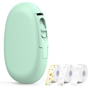 SUPVAN Label Maker E10 Green with 1 Roll Dots Continuous Label, 1 Roll Cosmetic Continuous Label, 1 Roll White Continuous Label