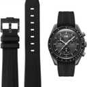 Bands for Moonswatch Watch Rubber for Omega x Swatch MoonSwatch 20mm Rolex Seiko Watch Silicone Men with Stainless Steel Replacement Bracelet Original Bracelet Omega x Swatch MoonSwatch Speedmaster (Black-black buckle)