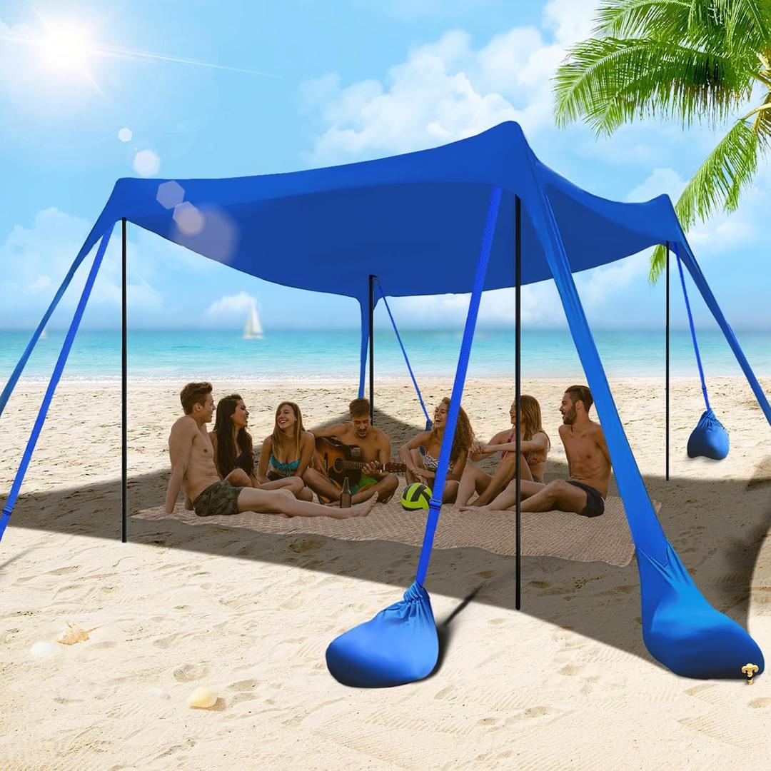 besuhot Beach Tent Sun Shelter 10x10FT Beach Shade Canopy with 8 Sandbags, UPF 50+ Protection Beach Shade Canopy, Outdoor Tent for Beach Camping Trips, Fishing, Backyard (Dark Blue)