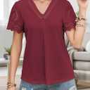 Womens Summer Tops V-Neck Short Sleeve Shirts Casual Blouses Waffle Knit Top 2025 Trendy Clothes (Red, M)