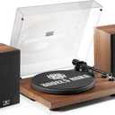 ANGELS HORN Vinyl Record Player, Hi-Fi System Bluetooth Turntable Players with Stereo Bookshelf Speakers, Built-in Phono Preamp, Belt Drive 2-Speed, Adjustable Counterweight, AT-3600L (Wood)