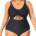 Daci Women Plus Size One Piece Swimsuits - Tummy Control Bathing Suits Cutout Monokini Swimwear (Black)