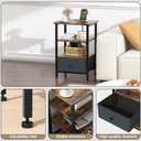 Side Table with Charging Station, Nightstand with Adjustable Fabric Drawer, Bedside Table for Bedrooms, Living Rooms & Home Decor (Brown Black), 11.8"D x 15.74"W x 24"H