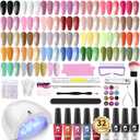 Clara Colors 32 Colors 14ml Gel Nail Polish Kit, All In One Gel Polish Set with Base Matte Glossy Top Coat Tools Nails Art Decorations Salon Gel Polish Starter Kit Full Cover Natural (NT08)