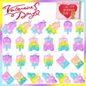 24 Packs Valentines Day 6-Design Gift Pop Bubble Keychains, Mini Colored Pop, Multi-Shape Stress Relief Fidget Toys for Kids Valentine's Party Favors and Classroom Gift Exchange