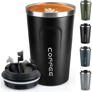 Coffee Mug 12oz - Insulated Travel Mug Spill Proof with Leakproof Lid Vacuum Stainless Steel Travel Coffee Mug Water Tumbler to GO, Reusable Coffee Cup for Men and Women for Hot & Cold Drinks (A-Black,380ML)