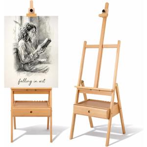 H-Frame Studio Easel with Storage Drawer, Natural, 35 inches