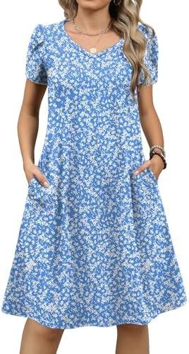 Zeagoo Womens Summer A-Line Dress with Pockets Mini Short Sleeve Dresses Flowy Beach Swing Dress 2026 Vacation Travel, M