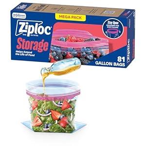 2 x Ziploc Gallon Food Storage Bags, Stand-Up Bottom, Easy to Fill, 81 Count (Packaging May Vary) 