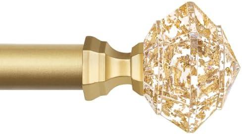 TONIAL Curtain Rods 32 to 55 Inch(2.6 to 4.8 ft), Telescoping Splicing 3/4 Single Rods for Windows 20 to 53 Inch(1.7 to 4.4 ft) Decorative Drapery Rod with Translucent Diamond Finial, Gold