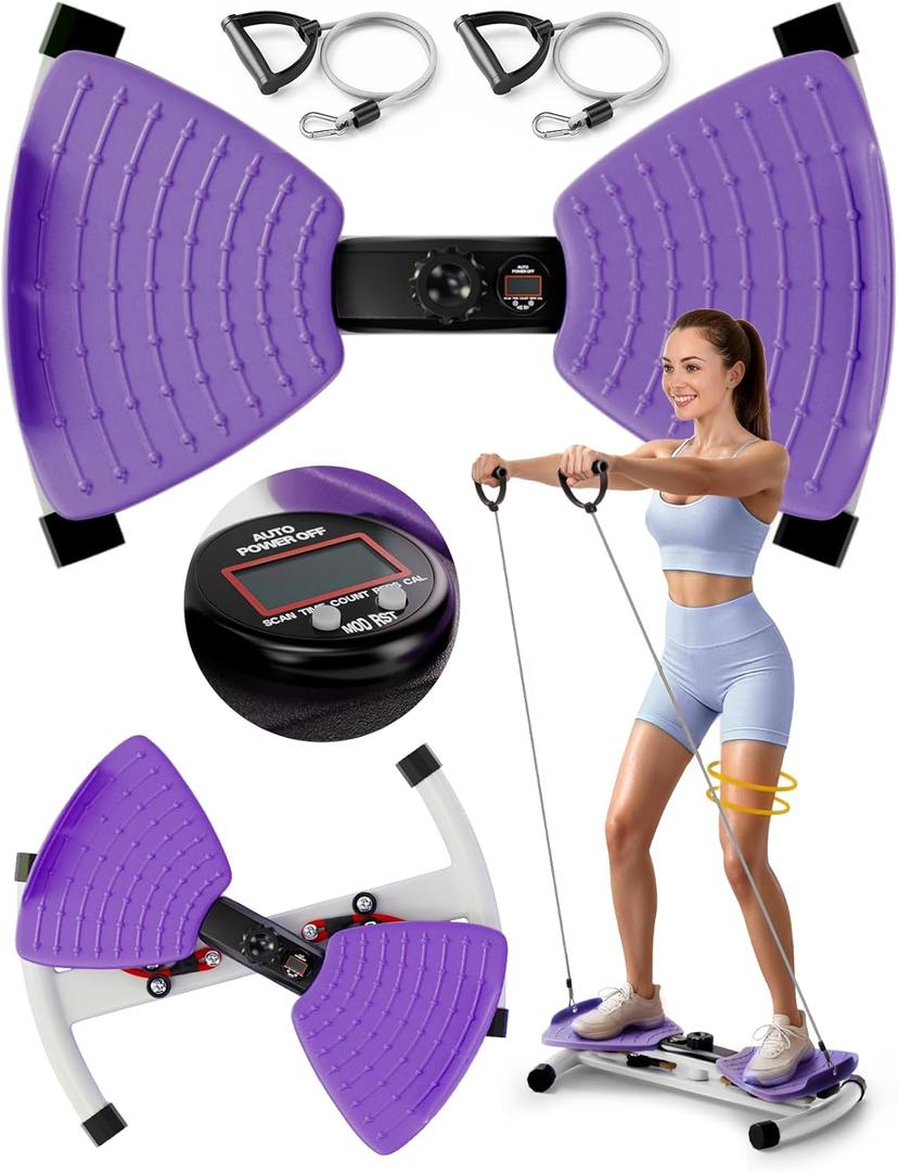 Waist Twister Machine with Smart Digital Counter and Resistance Bands 300 Lbs Capacity, Noiseless Ab Twister Board for Home Exercise, Fitness Equipment Ideal for Women to Burn Belly Fat and Tone Body (Purple)