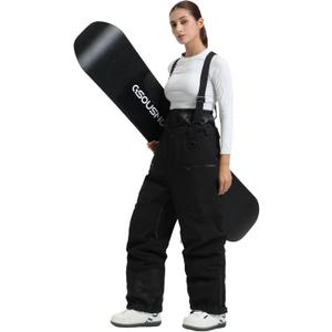 GSOU SNOW Womens Baggy Snowboard Pants Ski Bibs Snow Loose Overalls Waterproof Windproof Insulated Warm (Small, Black)